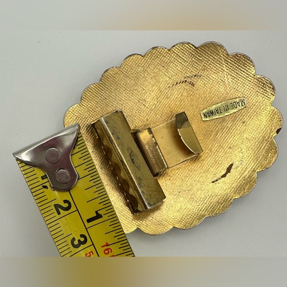 Cloisonné Enamel Rainbow Peacock Belt Buckle Great Vintage Condition! Gold Tone - Picture 7 of 9